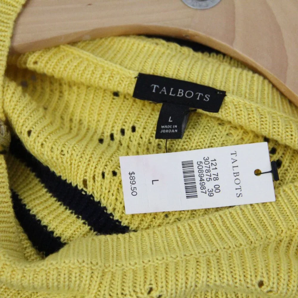 Talbots Pointelle Knit Sweater NEW Women Large Nautical striped Spring